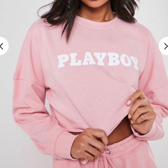 🔄 Playboy Pink Logo Print Crop Hoodie - Picture 4 of 6